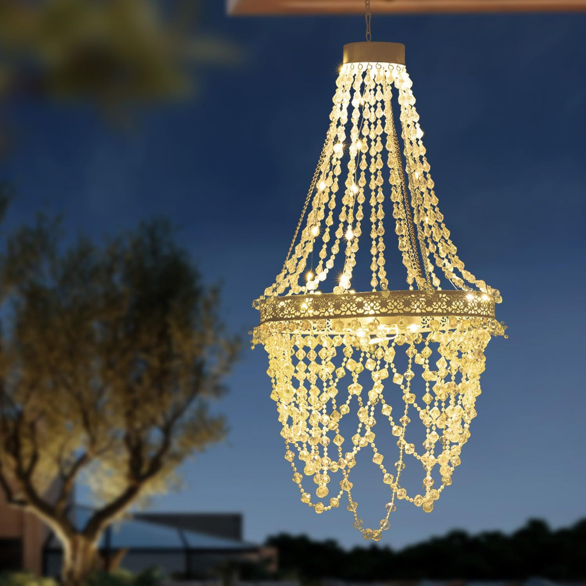 Lámpara de cristal colgante solar para exteriores, luz decorativa p...