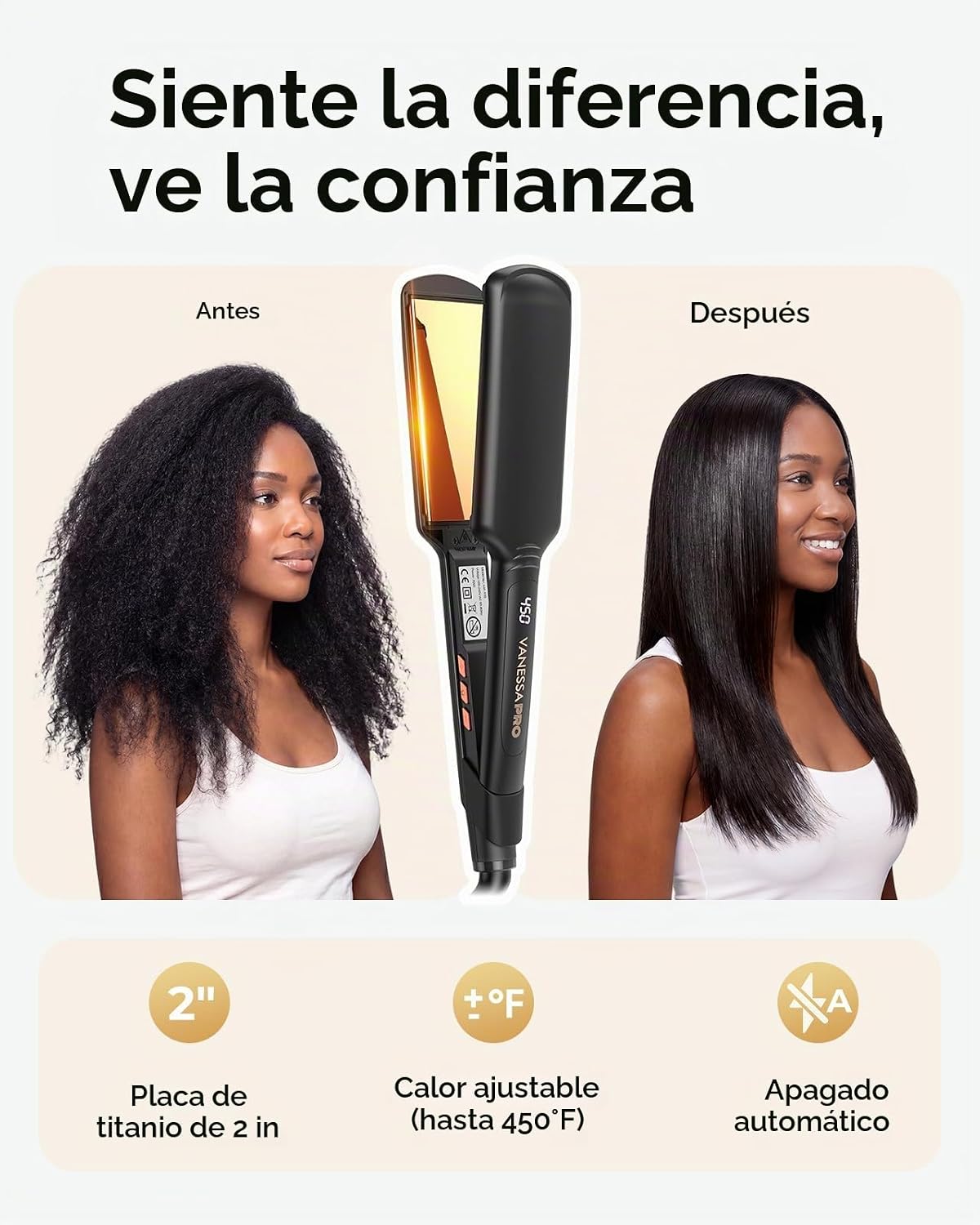 VANESSA PRO Plancha plana de titanio de 2 pulgadas, estilo fácil de...