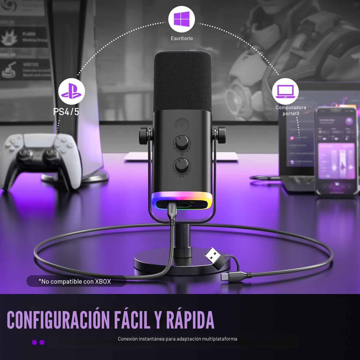 FIFINE AmpliGame AM8 USB\/XLR Micrófono dinámico para transmisión d...