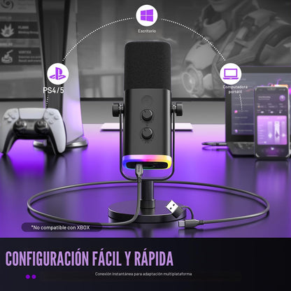 FIFINE AmpliGame AM8 USB\/XLR Micrófono dinámico para transmisión d...