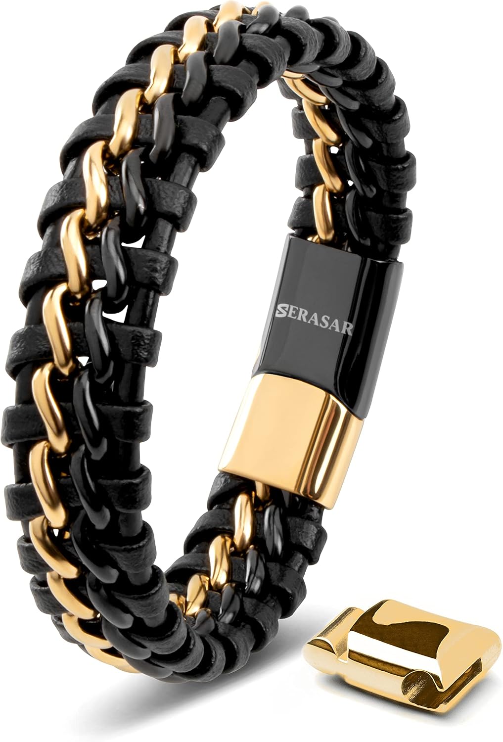 SERASAR | Pulsera de cuero genuino de primera calidad [acero] para...