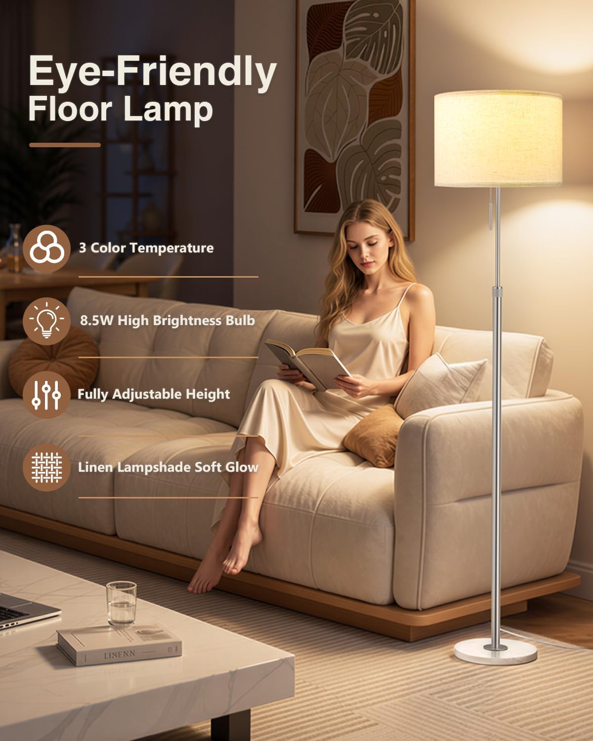 Ambimall Lámpara de pie moderna ajustable en altura, base de mármol...