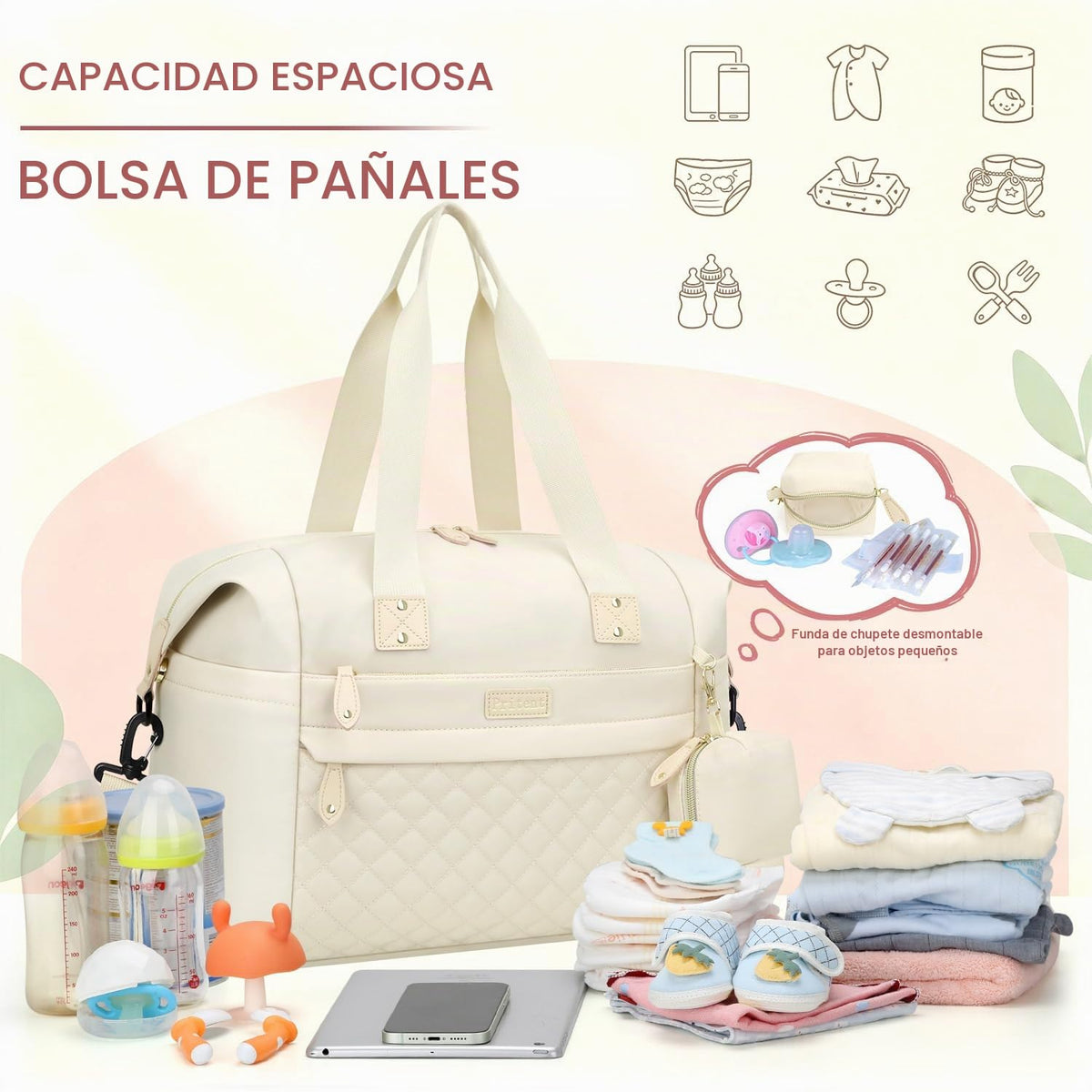 Pritent - Bolso para pañales, bolsos para bebé con funda para chupe...