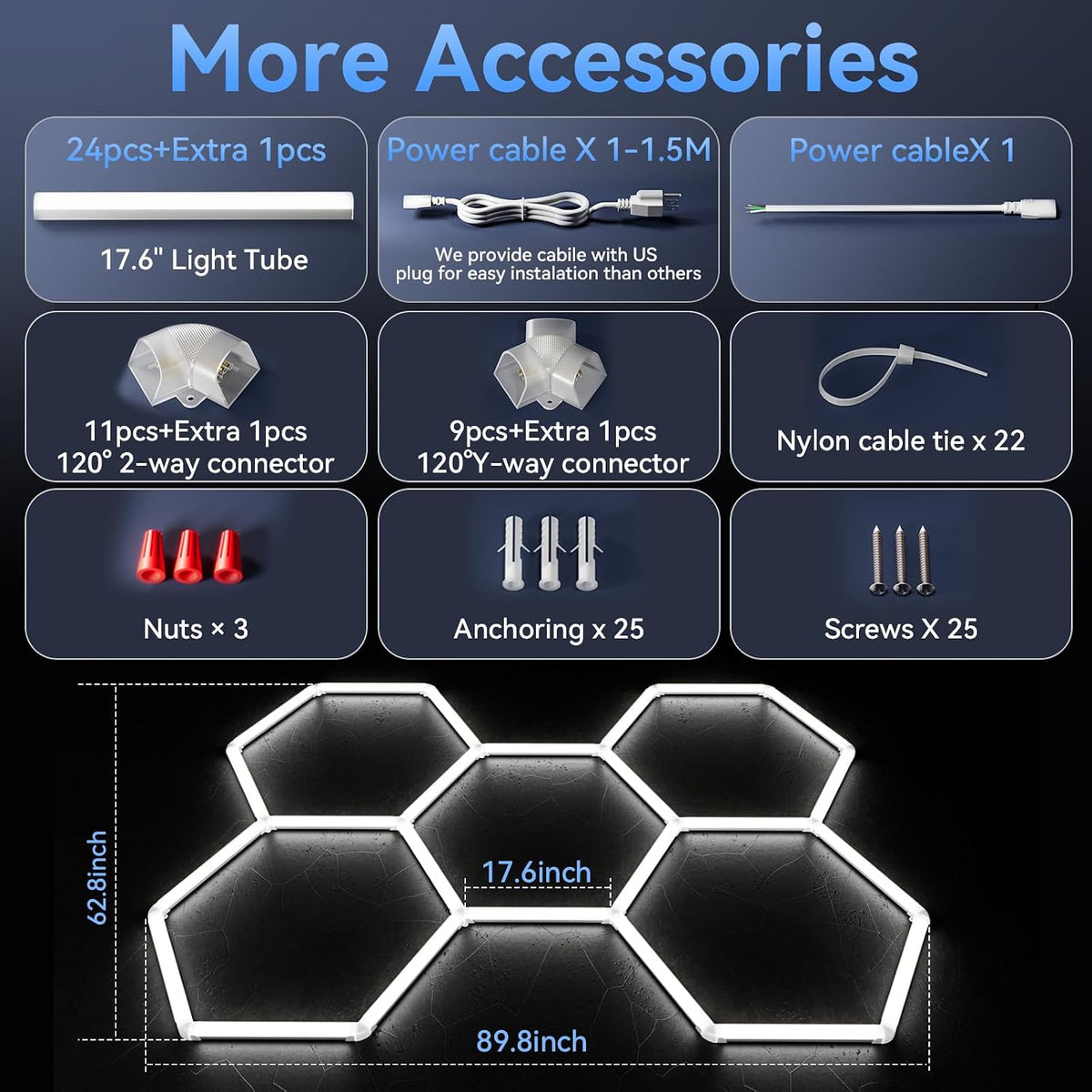 LZHOME Luces LED hexagonales de garaje de 5000 K: paquete de 25 act...