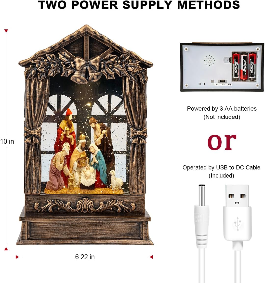 Nativity - Globo de nieve, linterna de Navidad iluminada musical co...