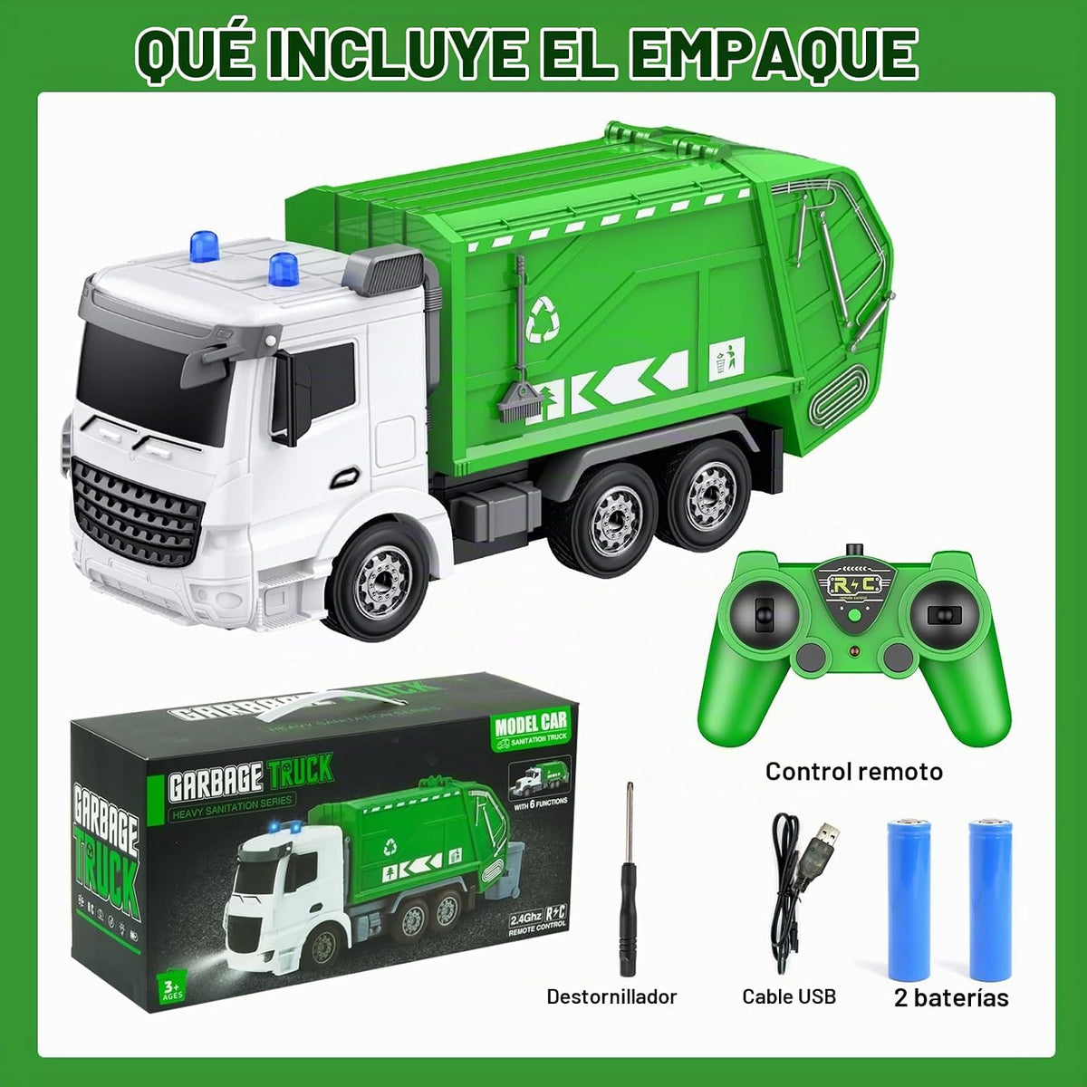 CALEST Camiones de juguete de camión de basura con control remoto d...