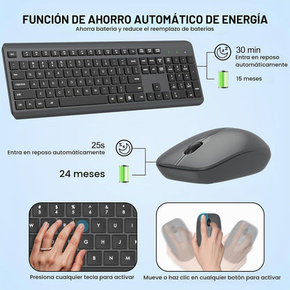 Combo de teclado y mouse inalámbricos, teclado ergonómico silencios...