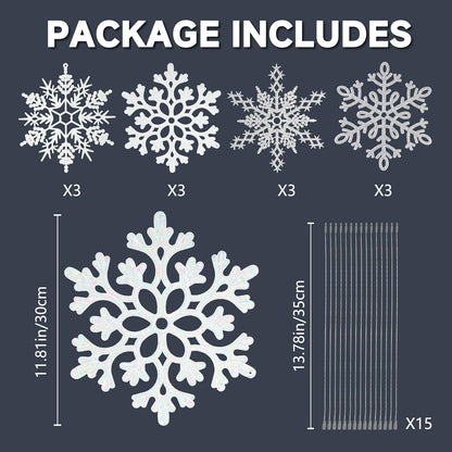 12 piezas de decoraciones grandes de copos de nieve navideños, gran...