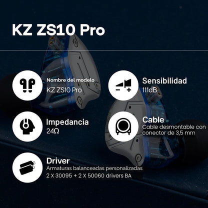 Linsoul KZ ZS10 Pro, auriculares intrauditivos HiFi con 5 controlad...