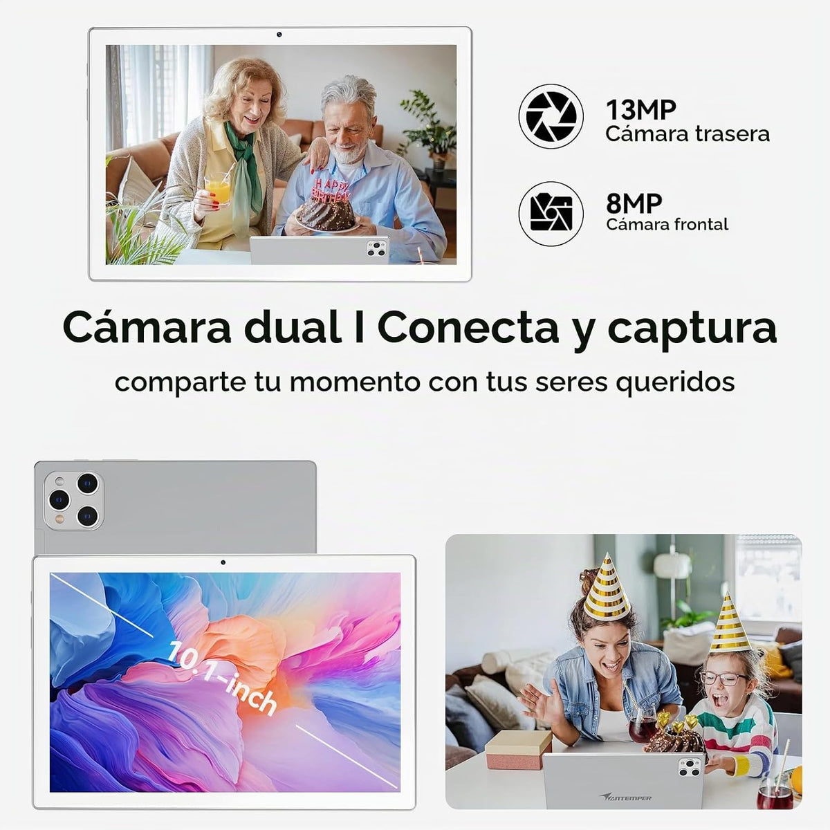 Tablet Android de 10 pulgadas, 16 GB + 128 GB, 2 en 1 plateado con...