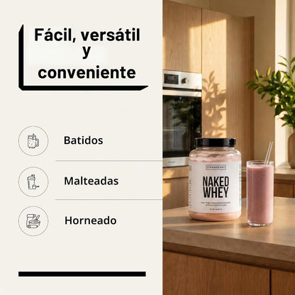 NAKED Polvo de proteína de suero de fresa, solo 3 ingredientes, 25g...