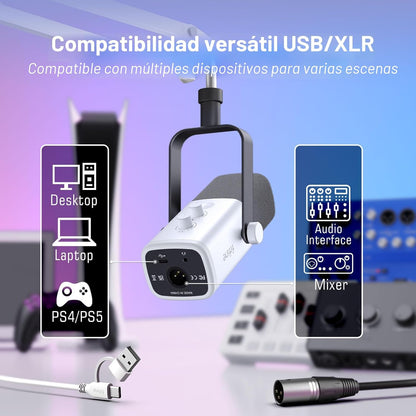 FIFINE AmpliGame AM8TW - Kit de micrófono para juegos XLR\/USB | Mi...