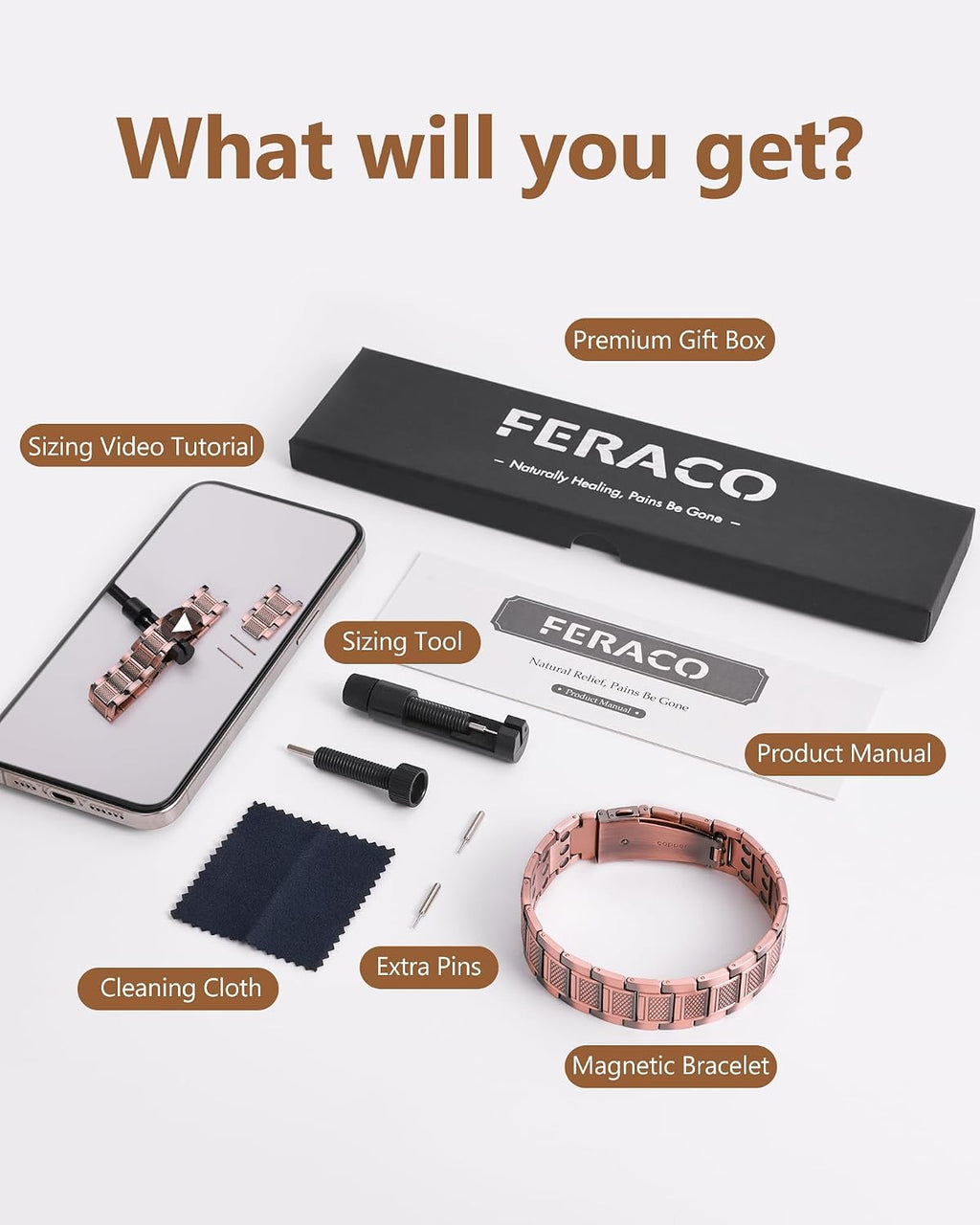Pulsera de cobre para hombre Feraco, 3 veces más fuerte, pulseras m...