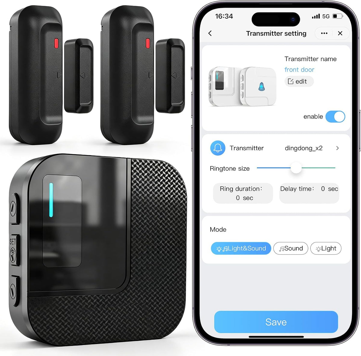 SanJie Timbre de puerta WiFi, sensor de alarma de puerta con notifi...