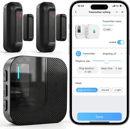 SanJie Timbre de puerta WiFi, sensor de alarma de puerta con notifi...