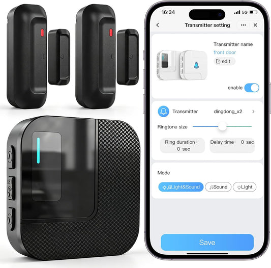SanJie Timbre de puerta WiFi, sensor de alarma de puerta con notifi...