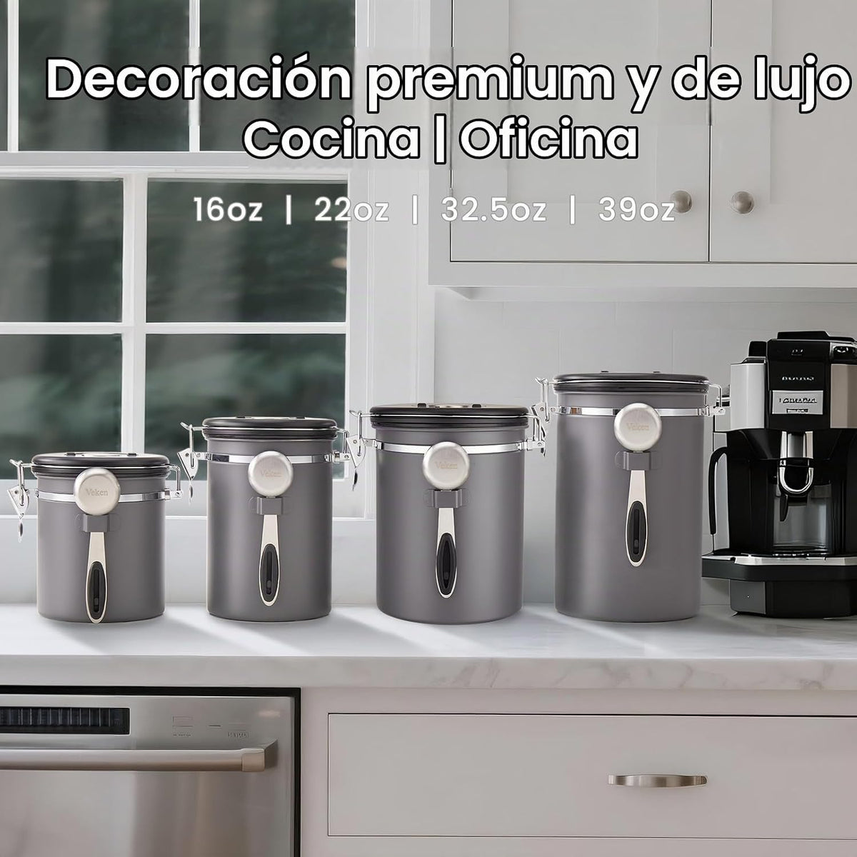 Veken Recipiente para café, 32.5 onzas, 2 libras, grandes tarros he...
