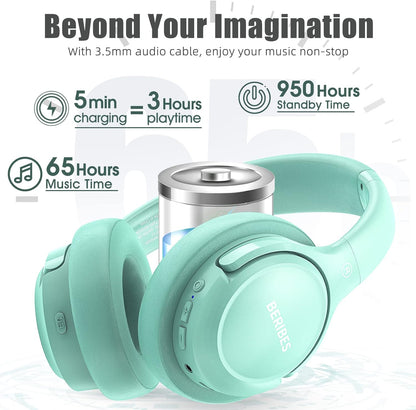 BERIBES Auriculares Bluetooth sobre la oreja Auriculares estéreo in...