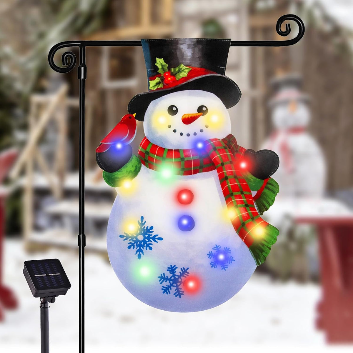 Bandera de jardín iluminada de muñeco de nieve para decoración al a...