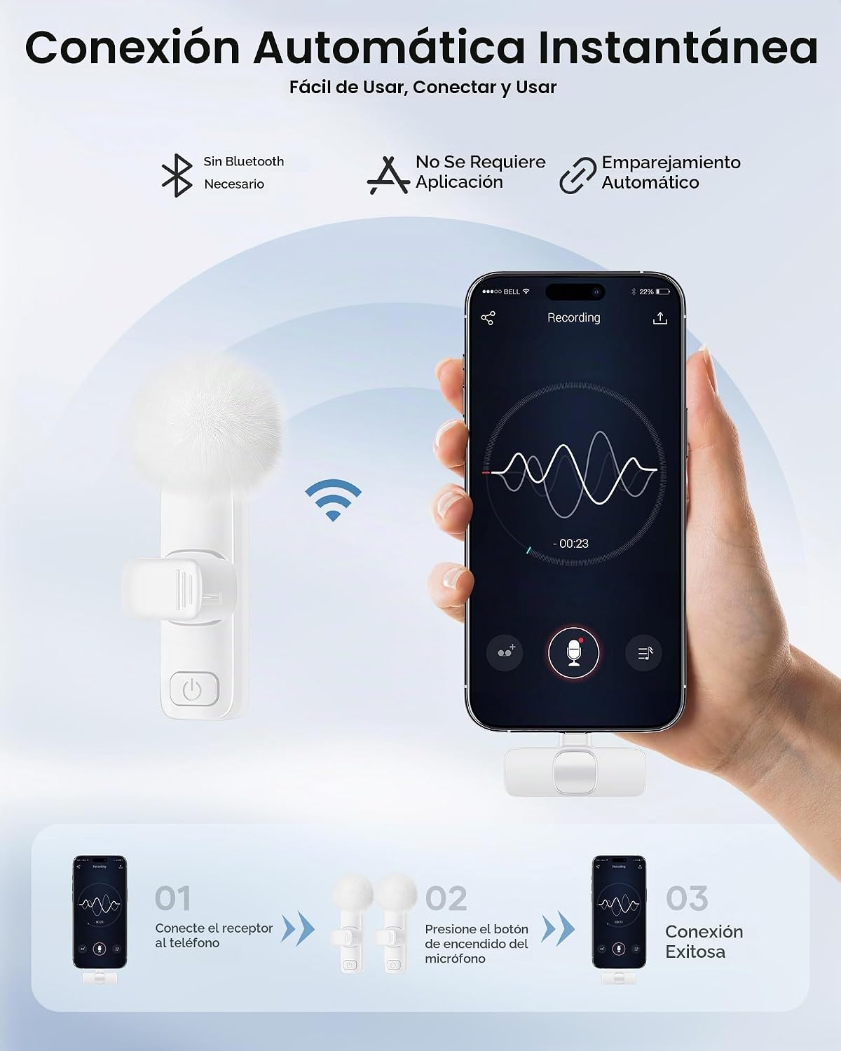 Micrófono de solapa inalámbrico para iPhone, iPad y teléfono Androi...