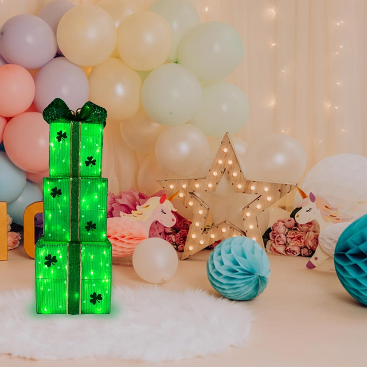 Juego de 3 cajas de regalo iluminadas para decoración de jardín, re...