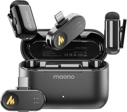 MAONO Micrófono inalámbrico T1 para iPhone\/Android (USBC\/Lightnin...
