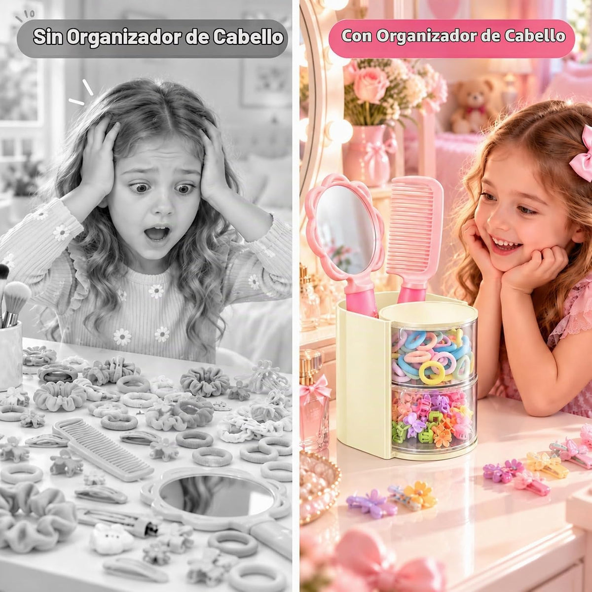 Organizador de accesorios para el cabello con soporte para cepillo...