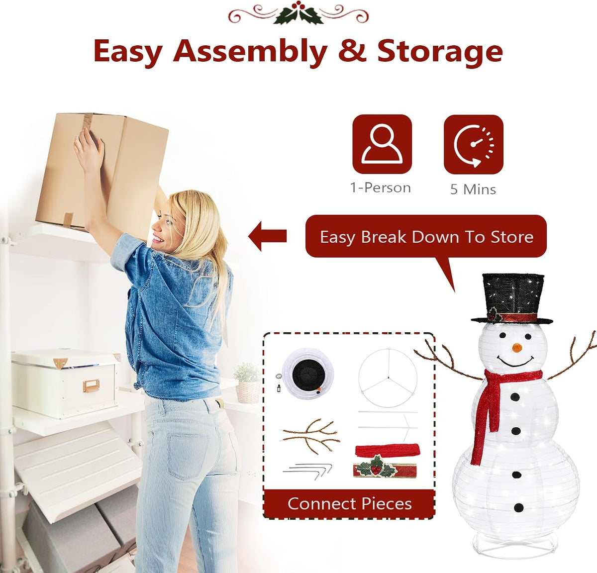 VINGLI Muñeco de nieve para exteriores con 90 luces LED, muñeco de...