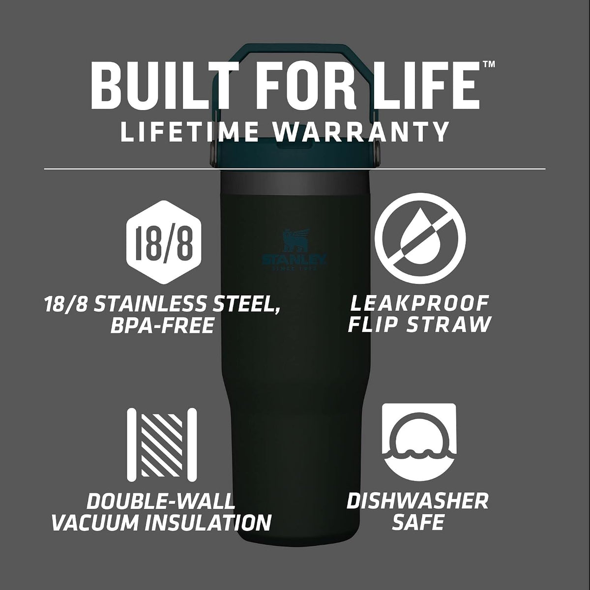 Stanley IceFlow - Vaso de acero inoxidable con popote abatible a pr...