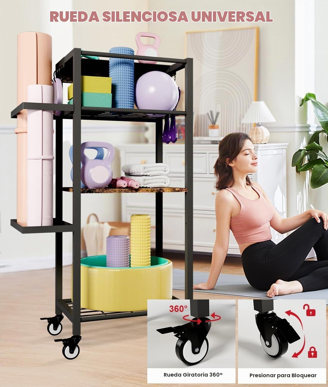 Estante de almacenamiento para esterilla de yoga Ardier con ruedas,...