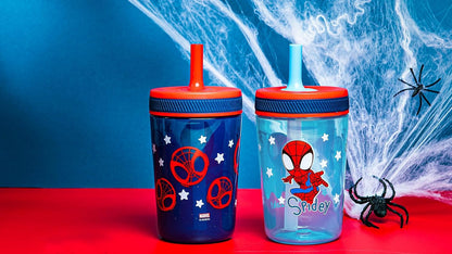 Zak Designs Marvel Spider-Man Kelso - Vasos con popote para niños p...