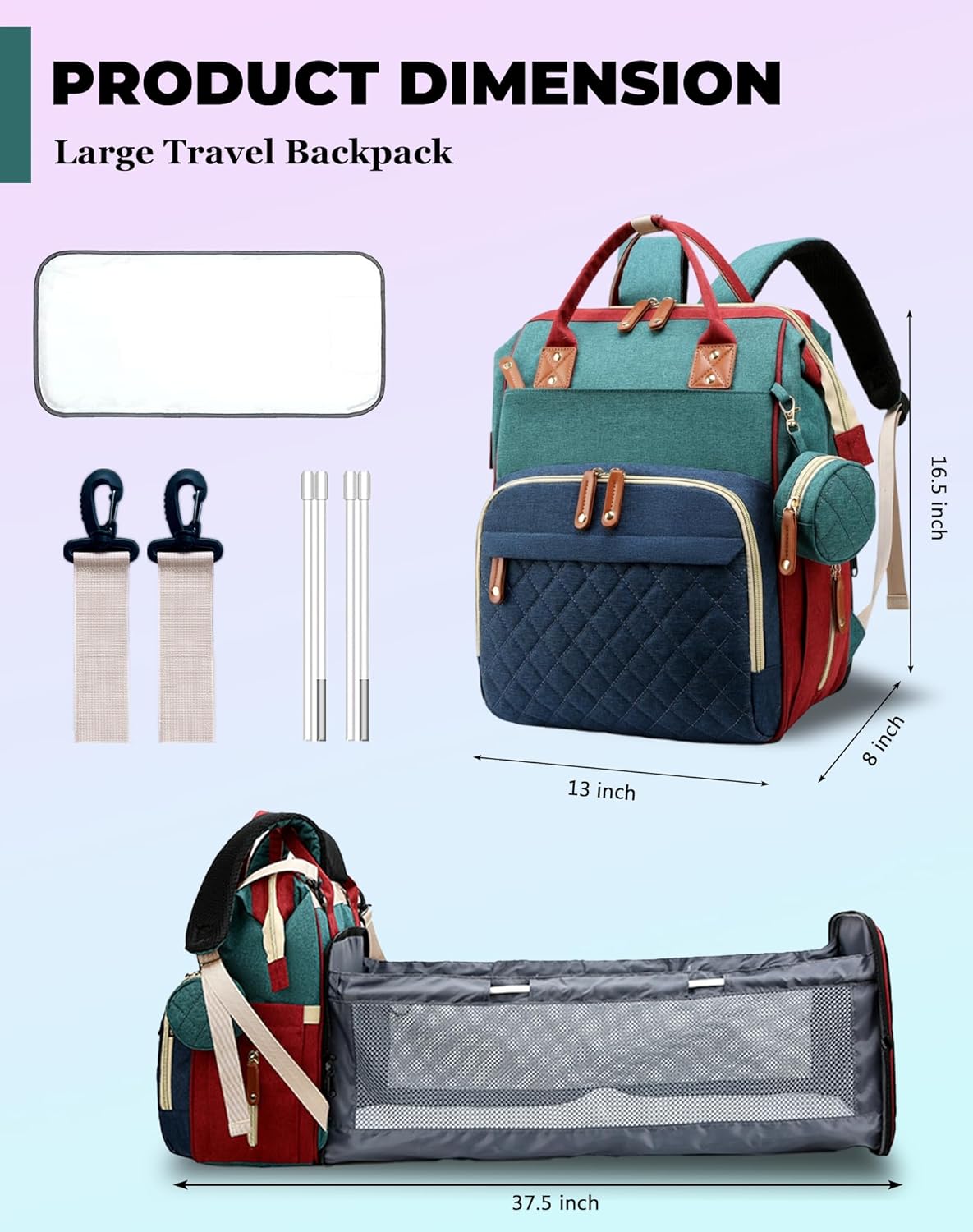 Bolsa de pañales con cambiador, mochila para bebé con cambiador ple...