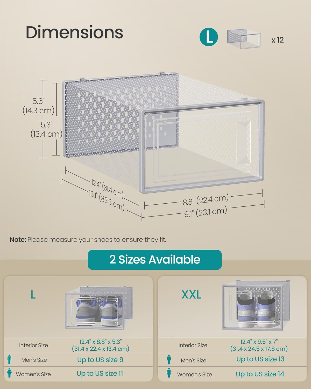 SONGMICS Cajas de zapatos, caja de plástico transparente, paquete d...