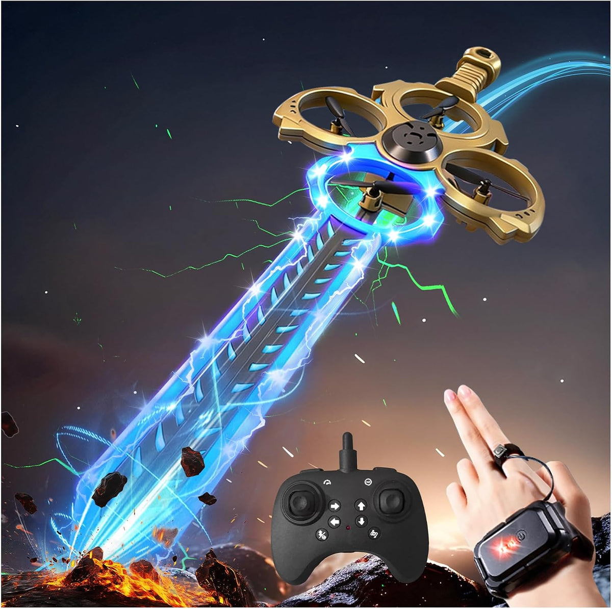 Virellia Drone RC con espada voladora mejorada con luces LED colori...