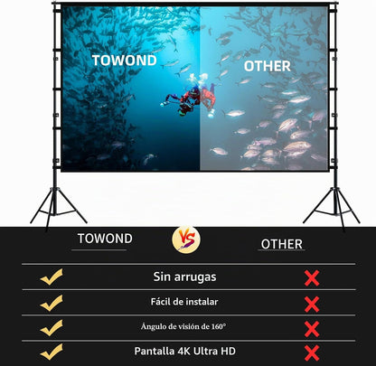TOWOND Pantalla y soporte de proyector, pantalla de proyección de 1...
