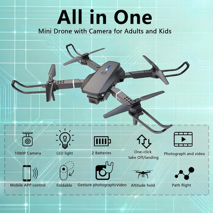 VVDZJX Mini dron con cámara para niños, 2 baterías, 1080P FPV, giro...