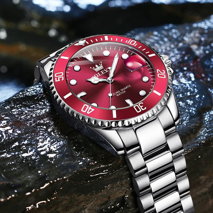 OLEVS Relojes de lujo para hombres grandes de acero inoxidable resi...