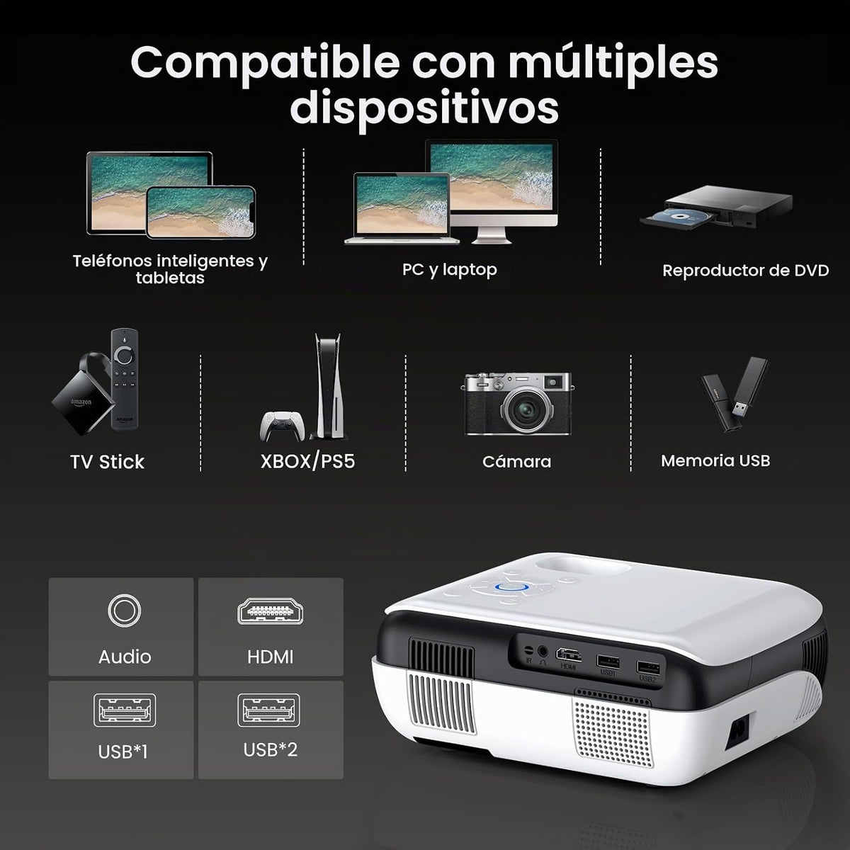 HAPPRUN Proyector Bluetooth Nativo 1080P - Estándar | Native 1080P...