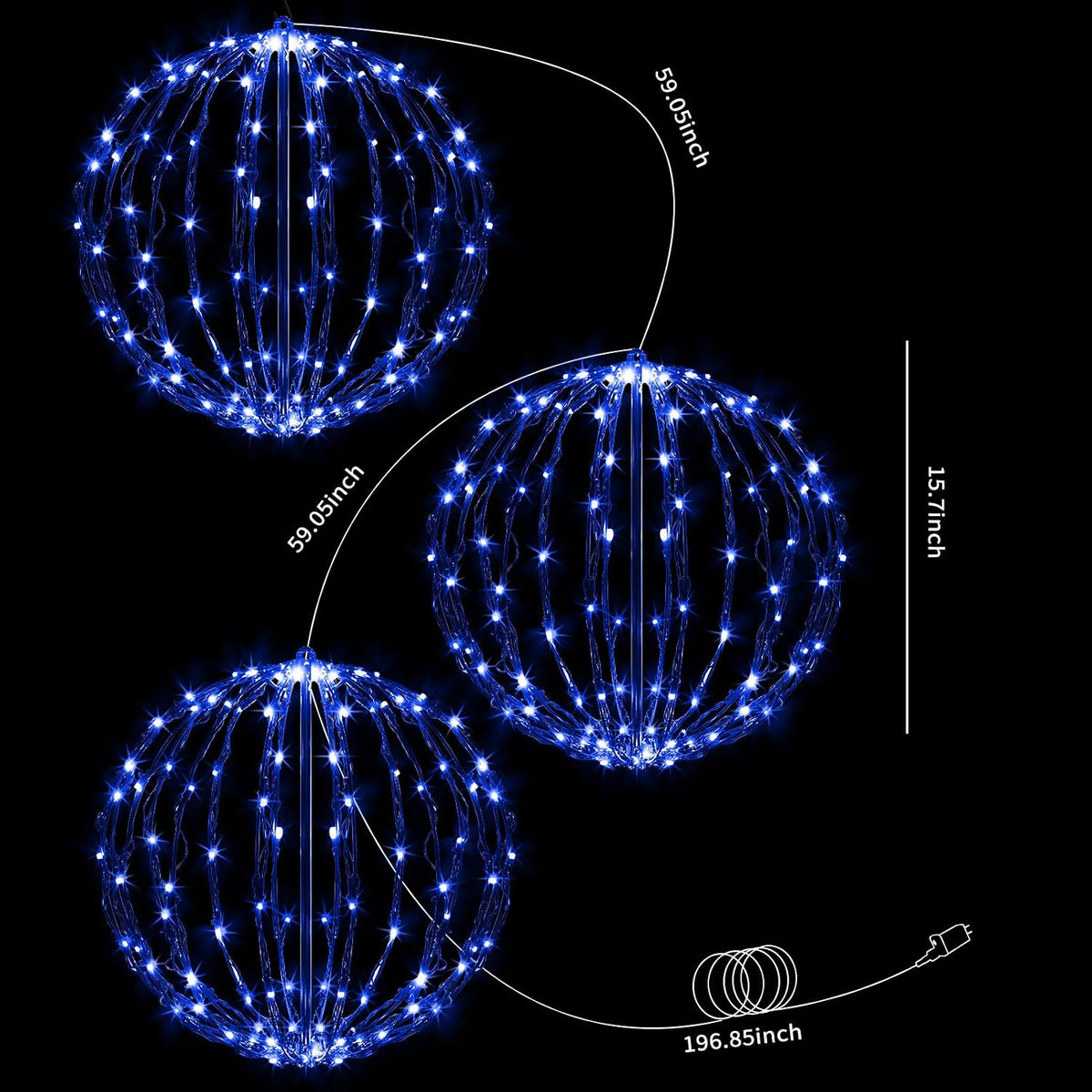 Paquete de 3 bolas de luz de Navidad, decoración de esfera plegable...