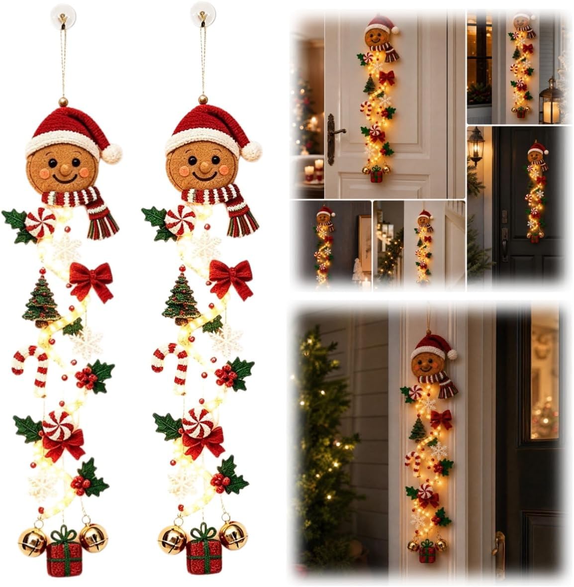 2 colgadores de puerta de Navidad iluminados con muñeco de nieve, l...
