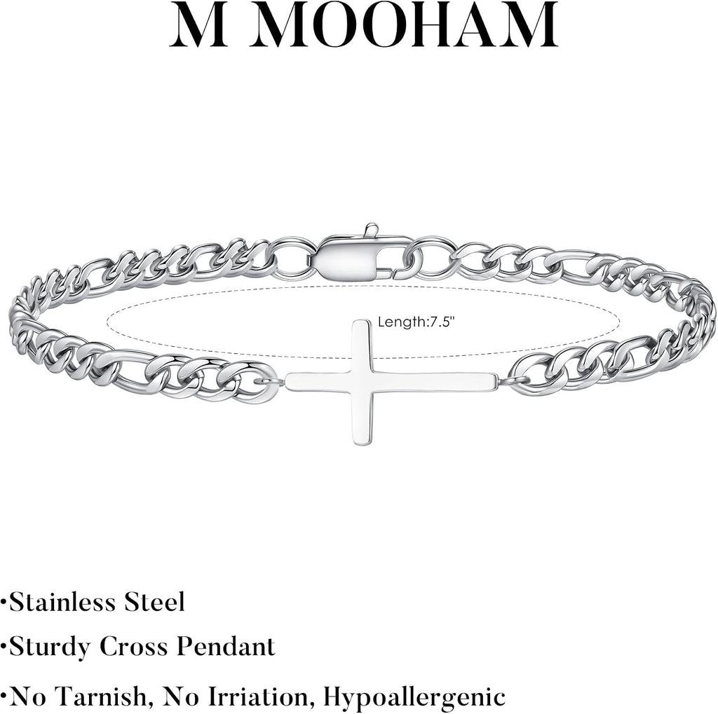 M MOOHAM Pulsera de cruz chapada en oro\/plata de 14 quilates para...