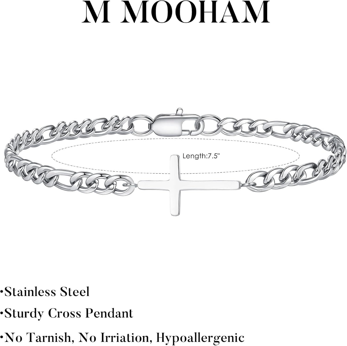 M MOOHAM Pulsera de cruz chapada en oro\/plata de 14 quilates para...