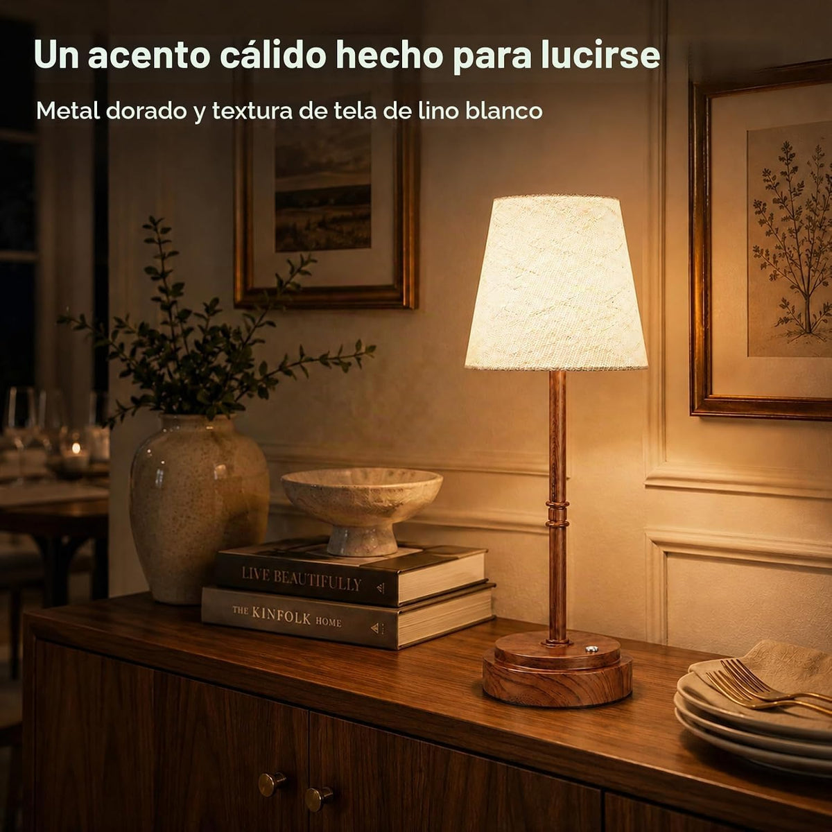Lámpara de mesa inalámbrica recargable, lámpara de noche con pilas,...
