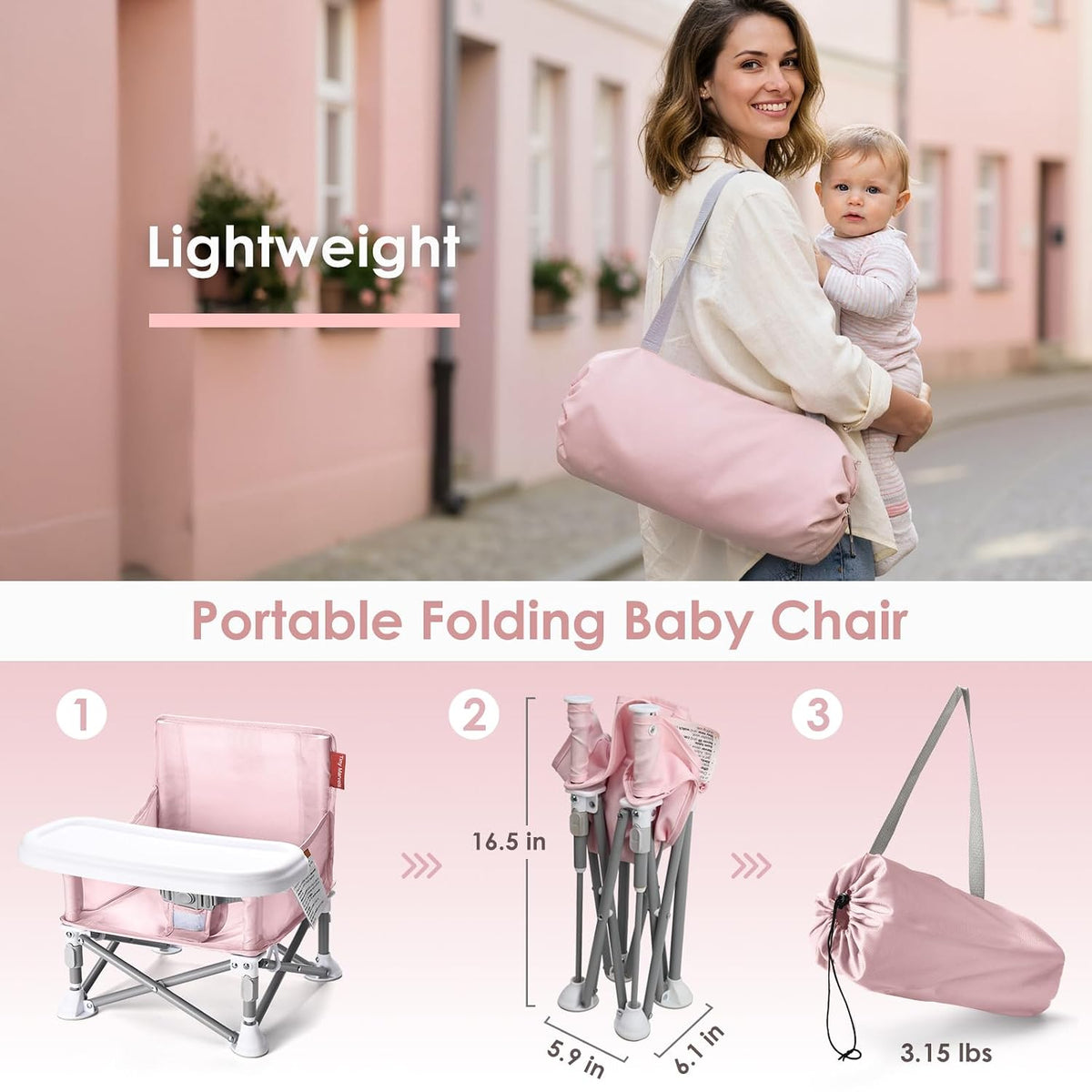 Tiny Marvels Silla de bebé, silla alta portátil para viajes y playa...