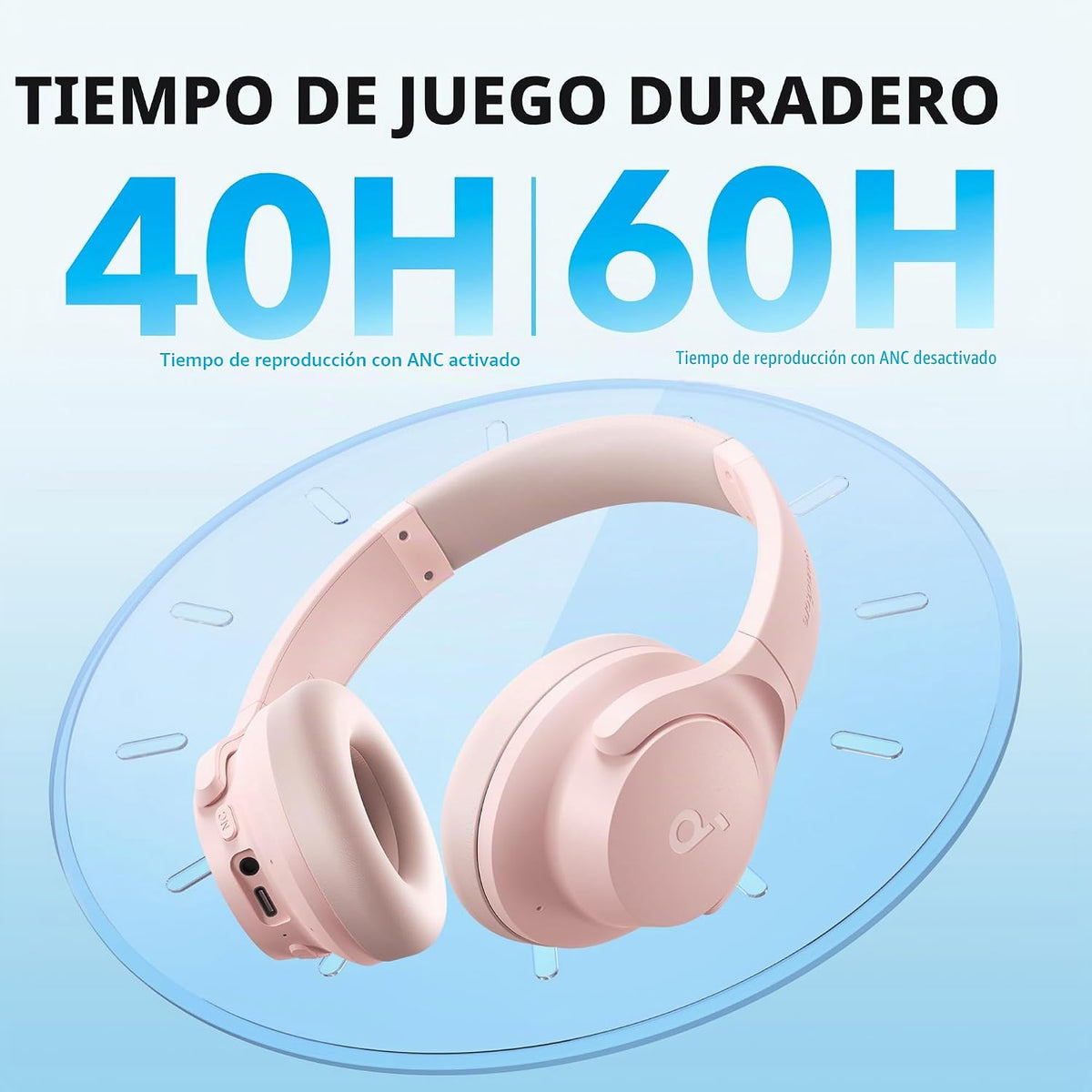 Auriculares Soundcore by Anker Q20i con funda protectora, rosa, paq...