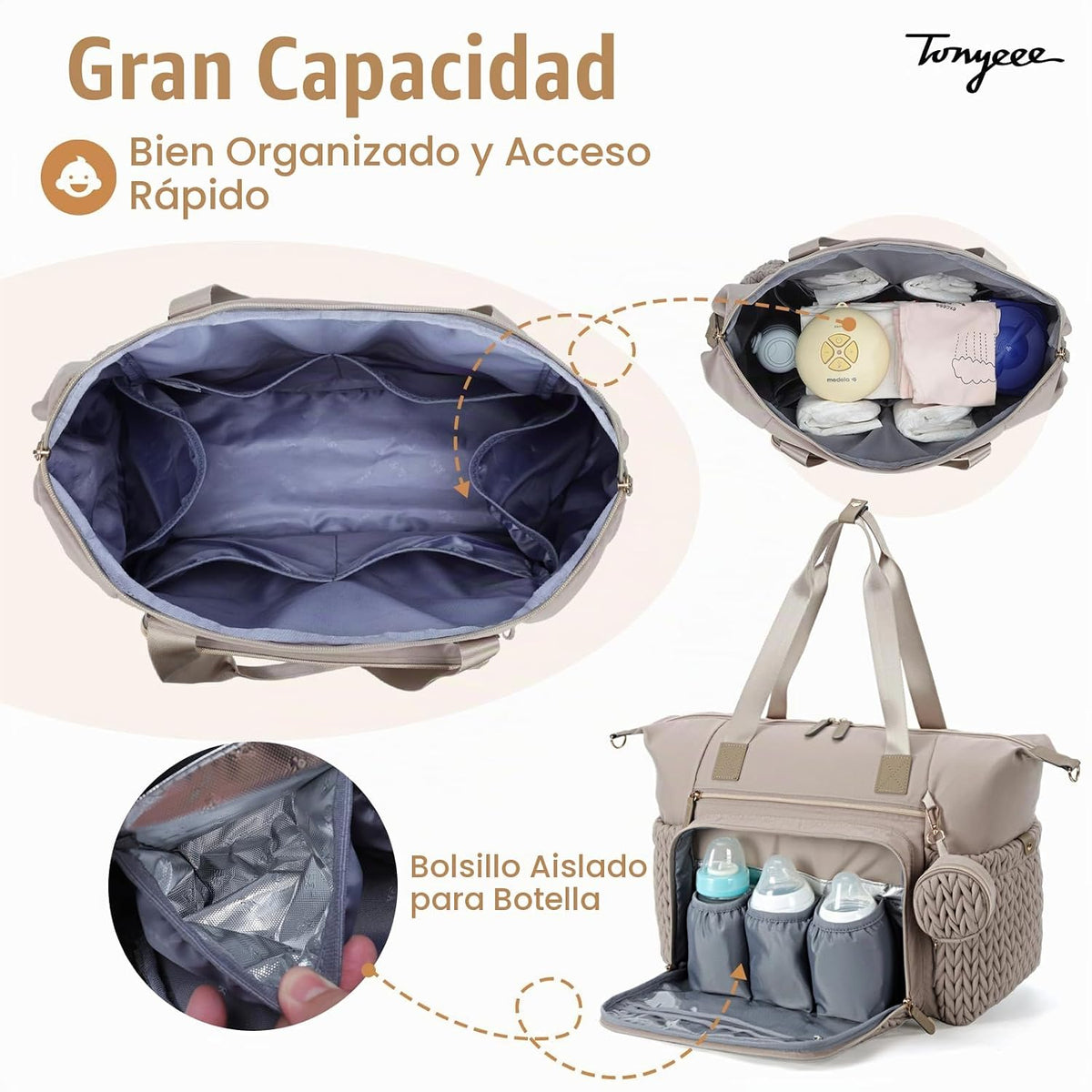 Tonyeee Bolsa de pañales, bolsas de pañales grandes para bebés, bol...