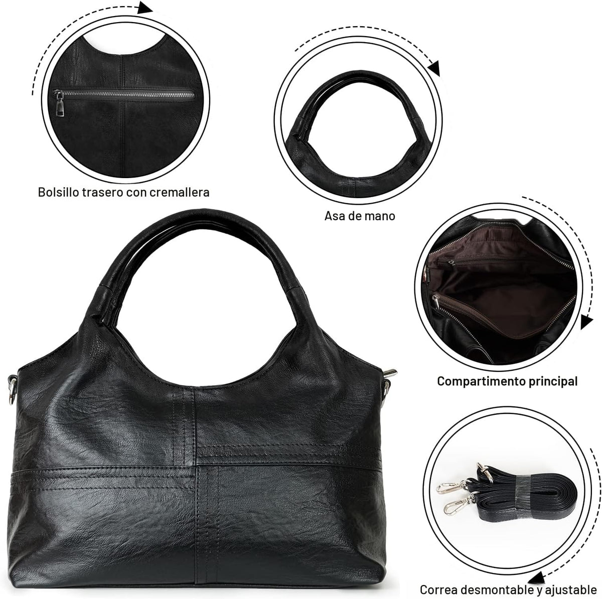KOGTLA Bolsos de cuero vegano para mujer con correa de bandolera de...