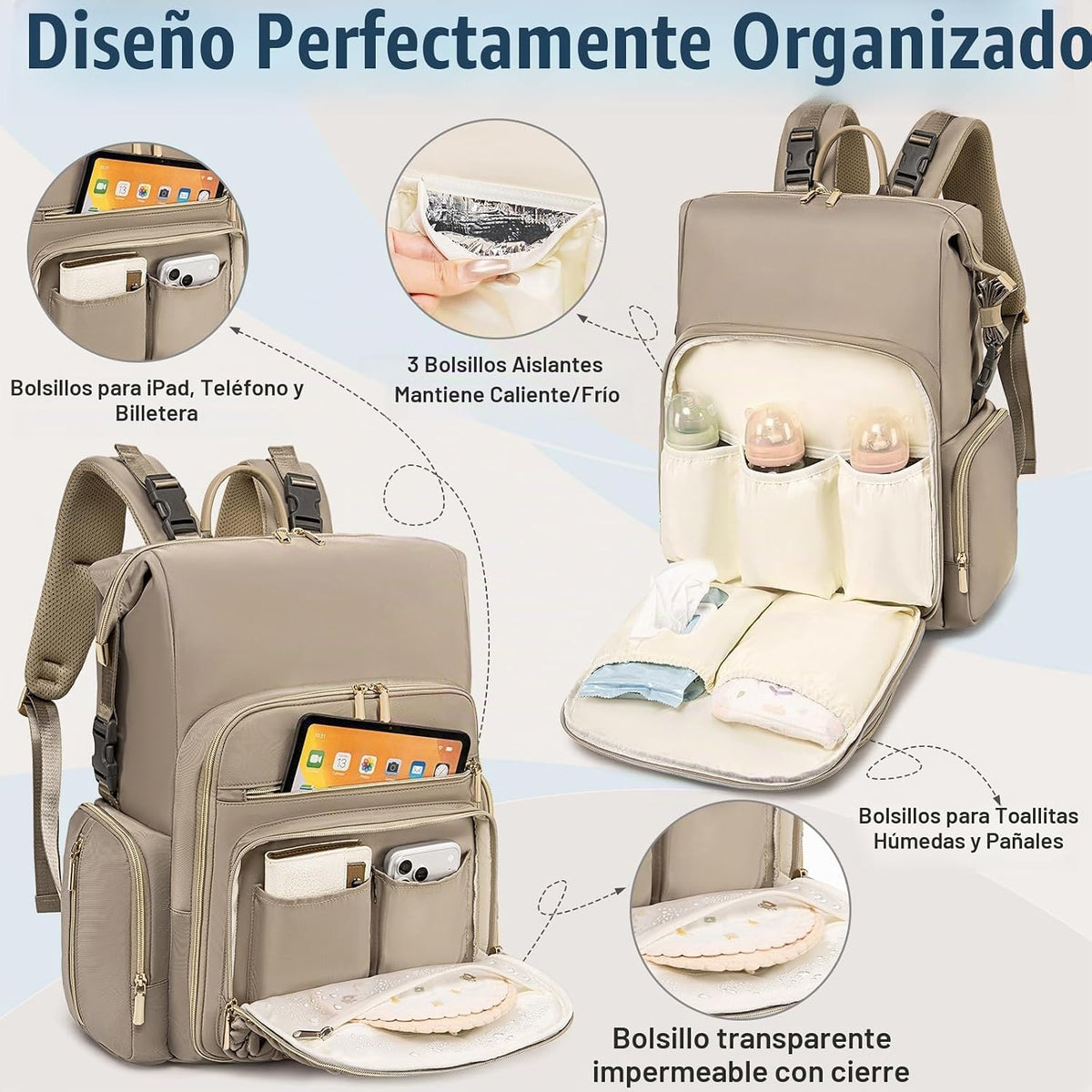 Tealari Mochila para pañales, elegante bolsa de pañales para bebé,...