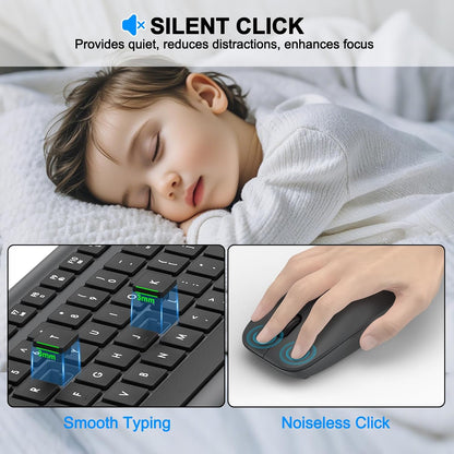 Combo de teclado y mouse inalámbricos, teclado ergonómico silencios...