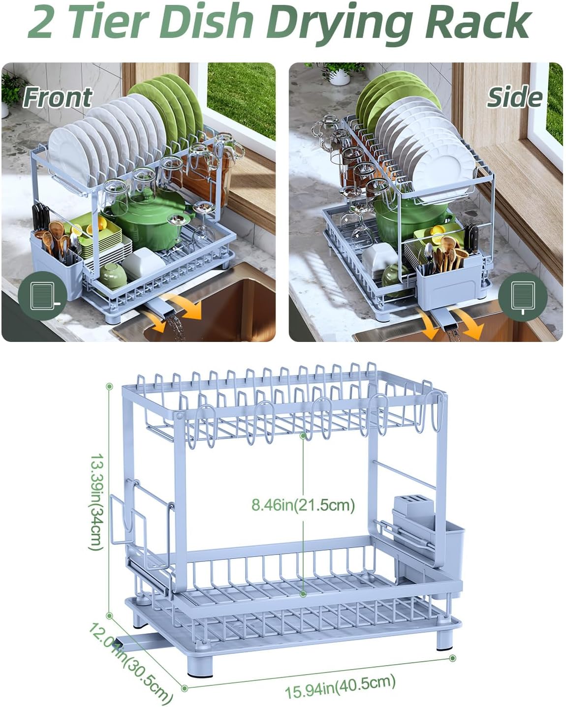 Nfnoyp Escurridor de platos de 2 niveles para encimera de cocina, a...